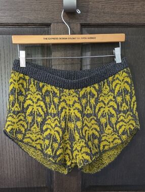Anthropologie saltwater LUXE Yellow & Gray Palm Jacquard Knit Shorts